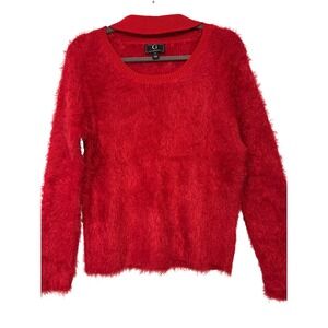 NEW G by Giuliana Red‎ Eyelash Knit Sweater Choker Cutout Neckline Womens Medium